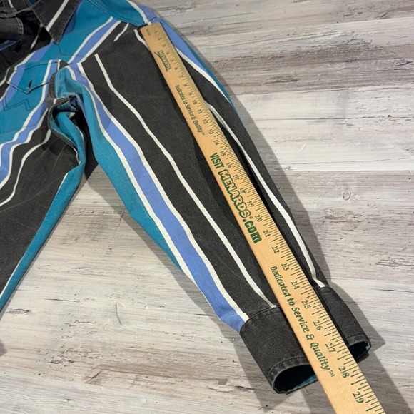 Vtg Wrangler Brushpopper Shirt 17.5 38 XLT Western Rodeo Cowboy Black Blue 90s - Picture 9 of 9